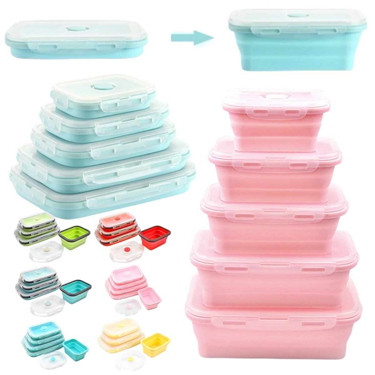 Portable Food Container Back to School Food Grade Foldable Silicone Lunchbox Set Bento Box for Kids Silicone Lunch Box