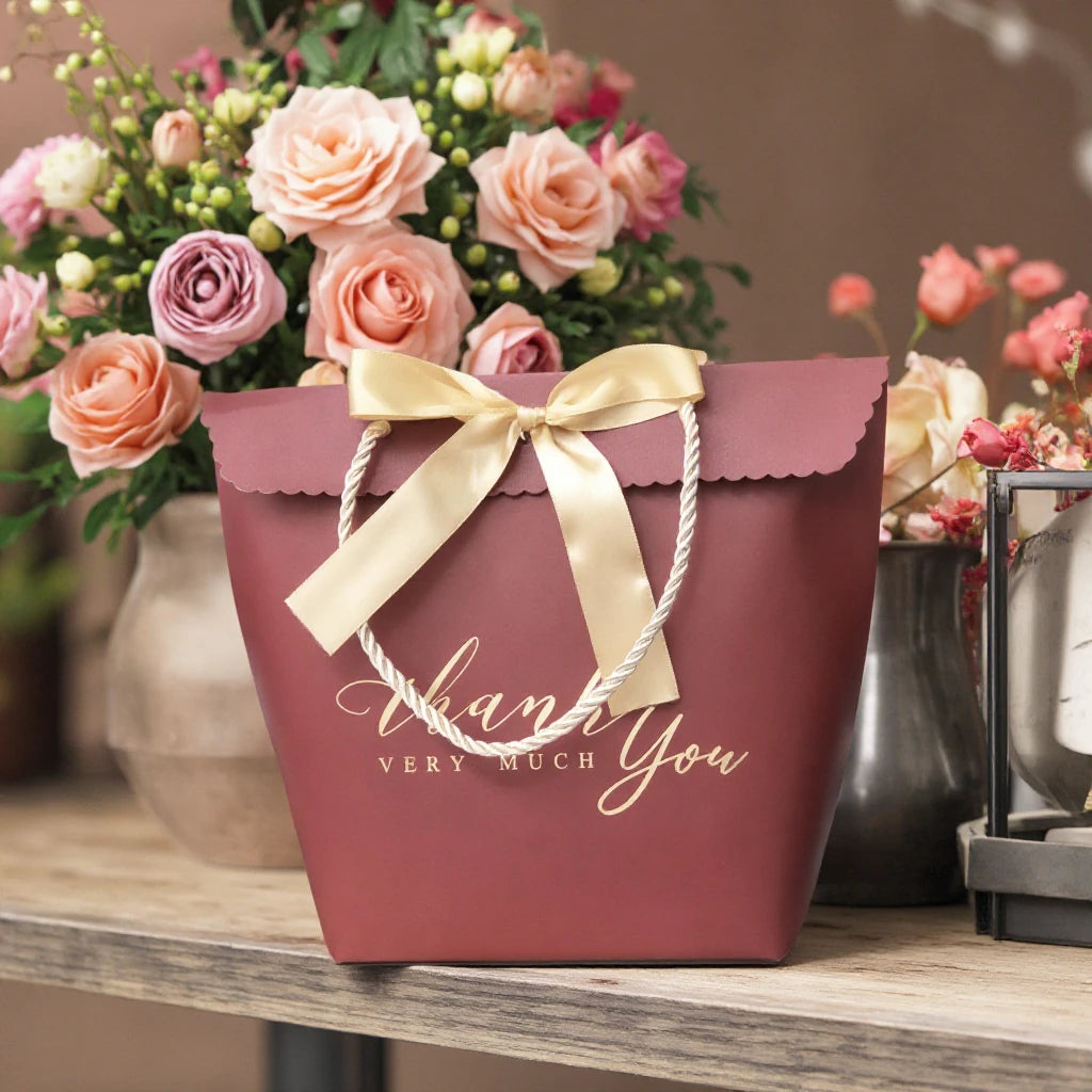 Wholesale Printed logo Luxury Gift Paper Shopping Bag With logo for Birthday Flower Bouquet Packaging Bag