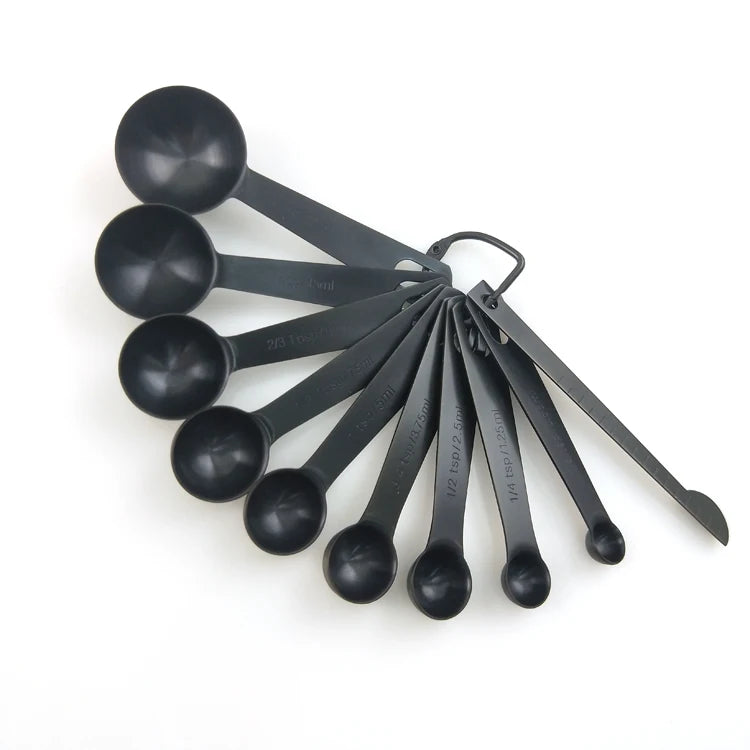 Set of 9 Spoons with Leverler Stainless Steel 10pcs Black Titanium Measuring Spoon Set