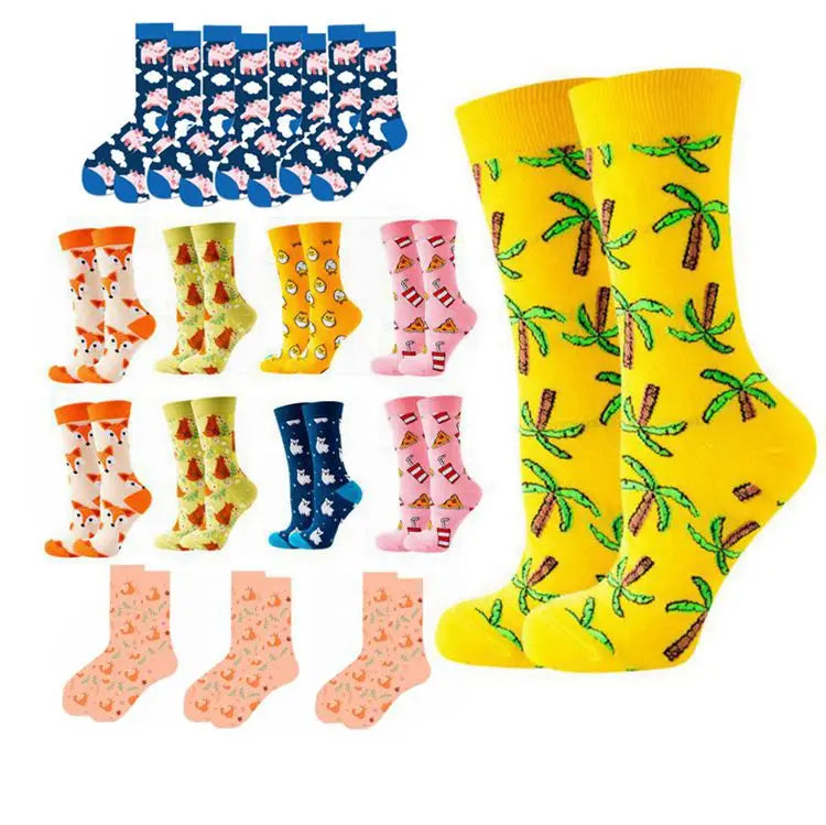 Women's Funny Animal Crew Socks Cute Pig Fox Design Eco-Friendly Knitted Cotton Winter Fashion Socks