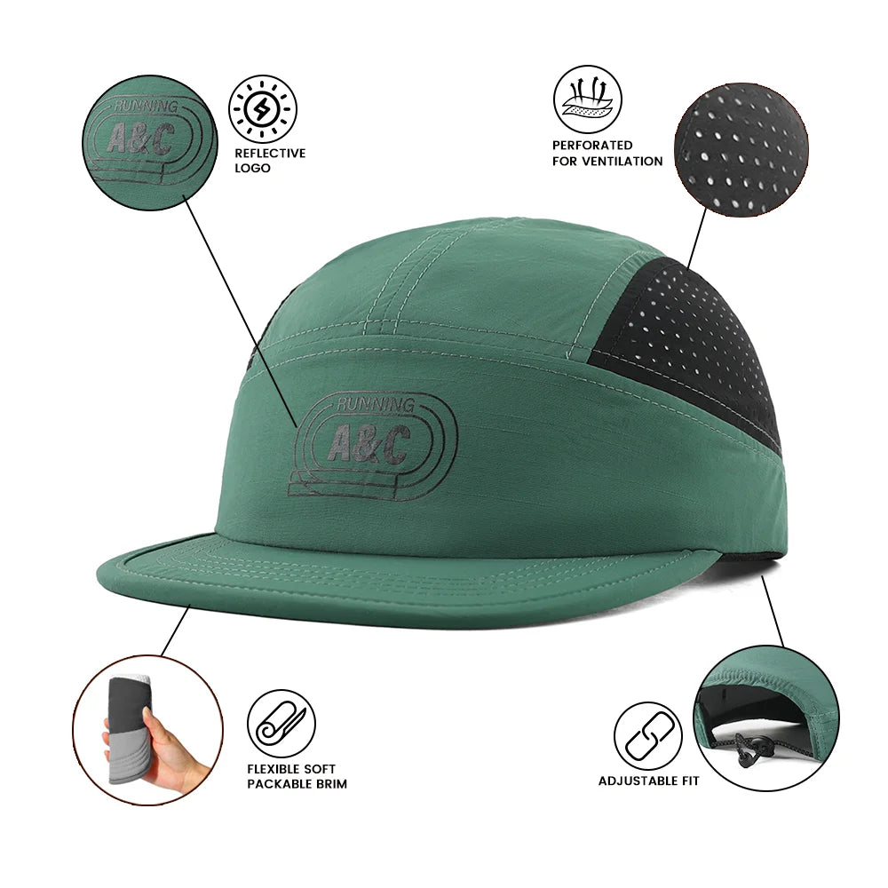 High Visibility Protective Reflective Safety Packable Brim Laser Cut Perforated Raining Hat Quick Dry Cycling Trail Running Cap