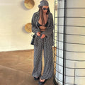 Enyami Custom Leisure Satin Letters Printed Co Ords Sets Long Sleeve Shirts Trouser Wide Leg Pants 2 Pieces Women With Headscarf