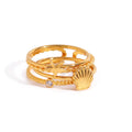 Stainless Steel 18K Gold Plated Three-Layer Ring Classic Style Opening Gift Shell Ring for Women's Engagement Sense Ocean Series