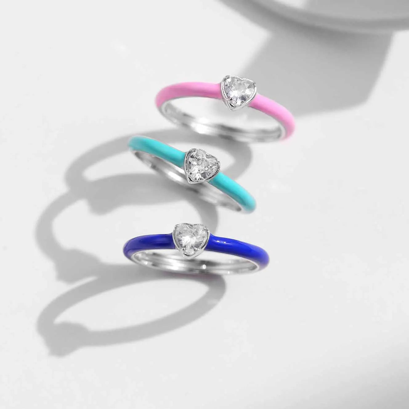 Colorful Enamel 925 Sterling Silver Eternity Rings Trendy Colorful Cubic Zirconia Band Wedding Ring Women