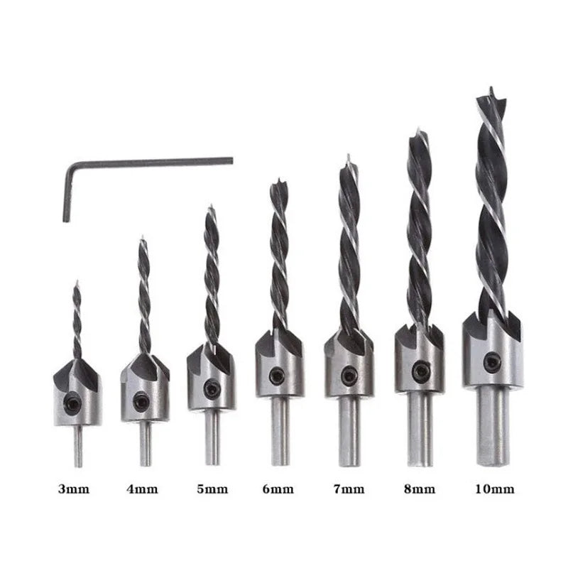7pcs 3-Point Woodworking Countersink Drill Bits Set Woodworking Chamfer Bits 3mm-10mm High Carbon Steel Countersink Bit Set