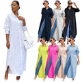 Good Quality Wholesale Solid Color Plus Size Maxi Shirt Dress Women Full Sleeve Button Down Coat Shirts