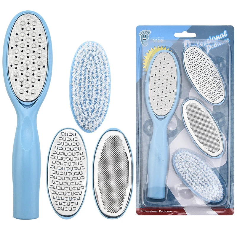 4-In-1 Detachable Multi-Function Colossal Stainless Steel Pedicure Feet Scraper Foot File Brush Callus Remover Foot Care Tool