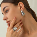 J&D Designer Gold Plated Earrings Jewelry Stainless Steel Triangular Bread Edge Texture Earrings
