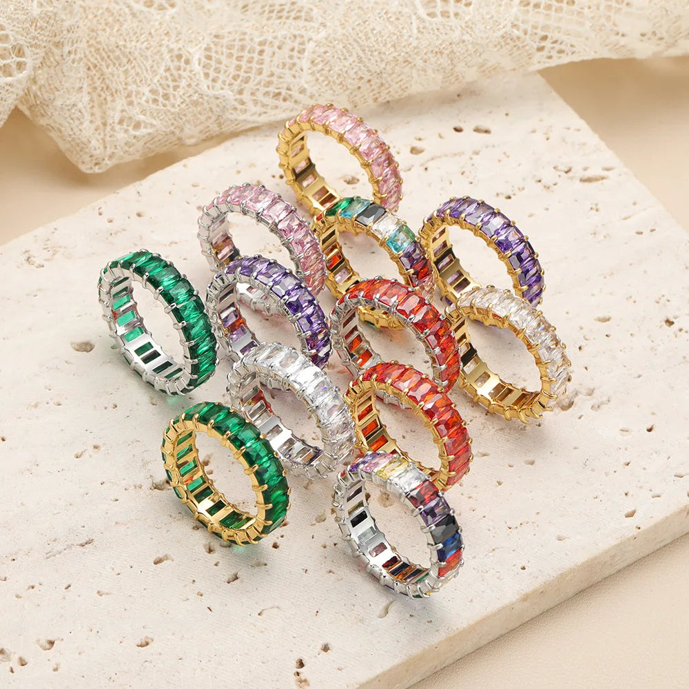Nabest Fashion Jewelry Women Vintage 18k Gold Plated Waterproof Stainless Steel Colorful Cubic Zirconia Ring