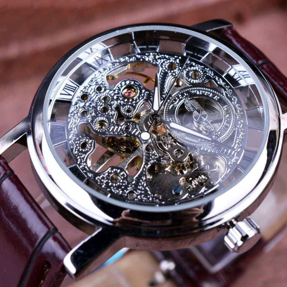 Watch Tourbillon Skeleton Mens Mechanical Watches Men Wrist Luxury Engraved Phase Relogio Dropshipping