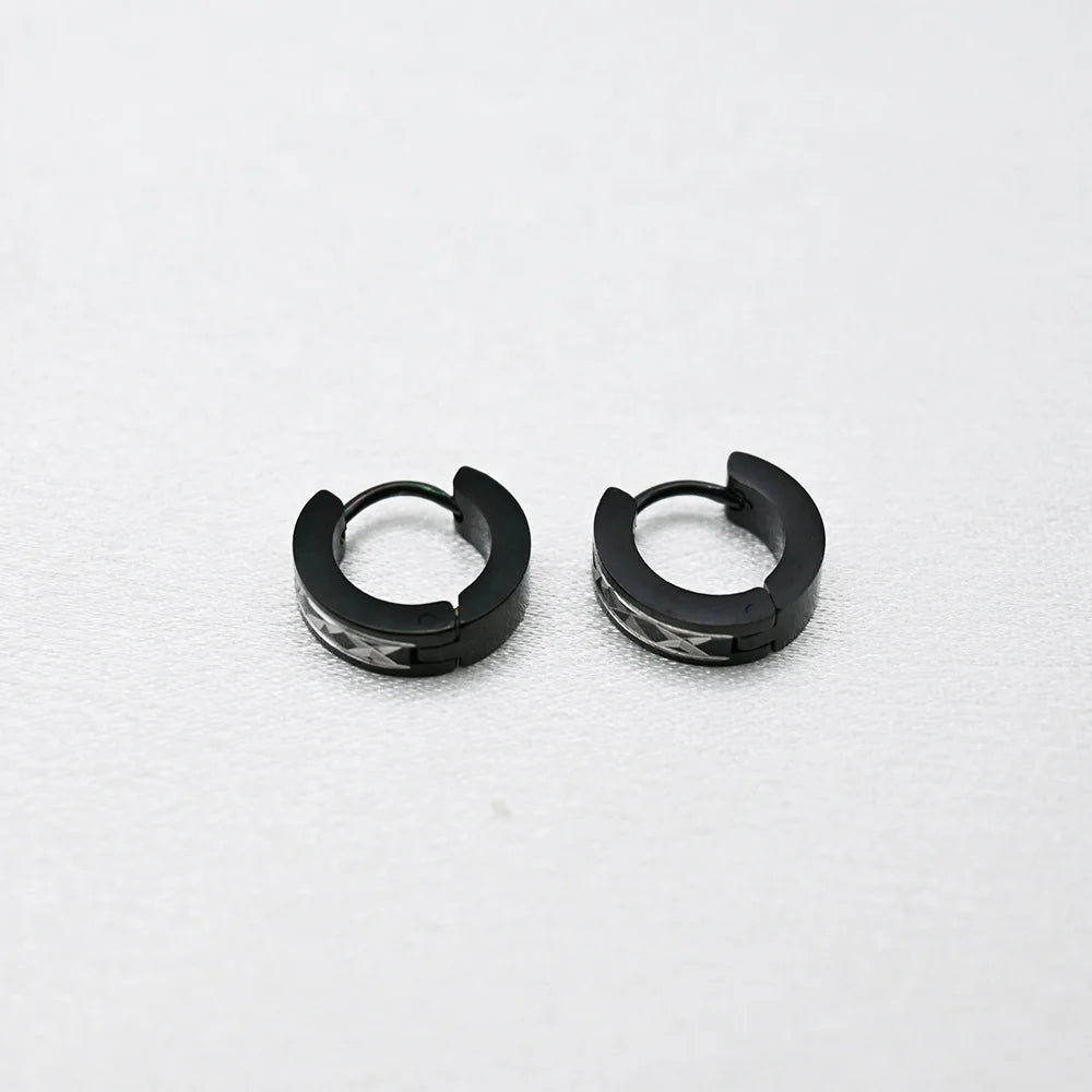 Stock Available Unisex Gothic Hip Hop Hoop Earrings Black Stainless Steel with Gold Plating Hypoallergenic and Fashionable