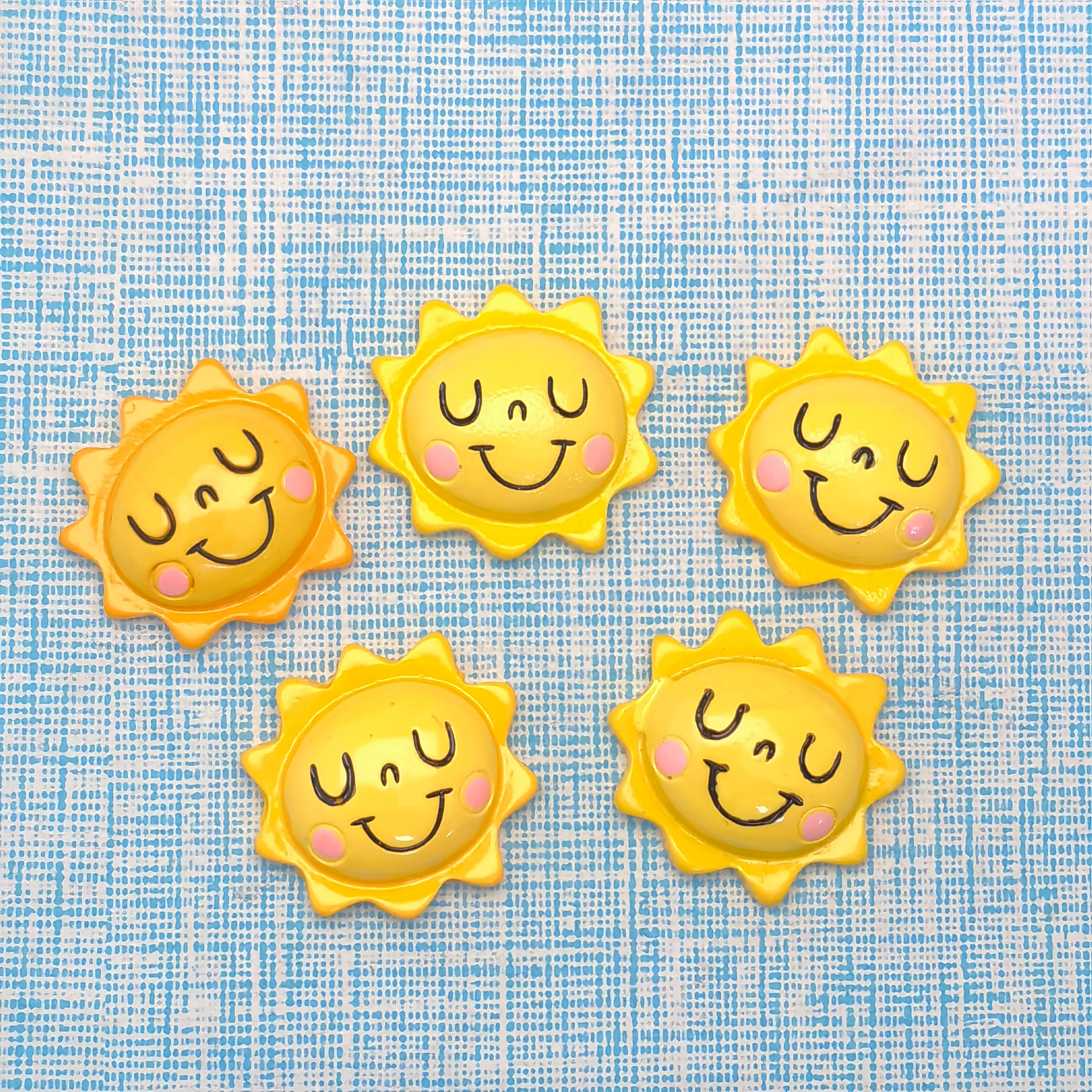 100Pcs/Lot 24MM Yellow Smile Sun Flatback Resin Cabochons Embellishments For Mobile Phone Case Hair Bow Center Decoration DIY