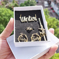 Qiuhan Stainless Steel Personalized Custom Name Necklace Ring Earrings Hairpin Jewelry Set for Children