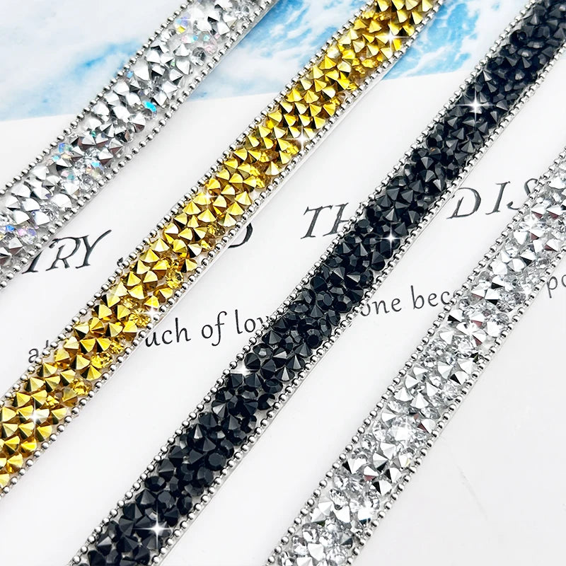 Hotfix Resin Tape With Rhinestone Crystal Motif Iron-On Trim for Wedding Dresses Bags Belts Clothes-Easy Glue on Style