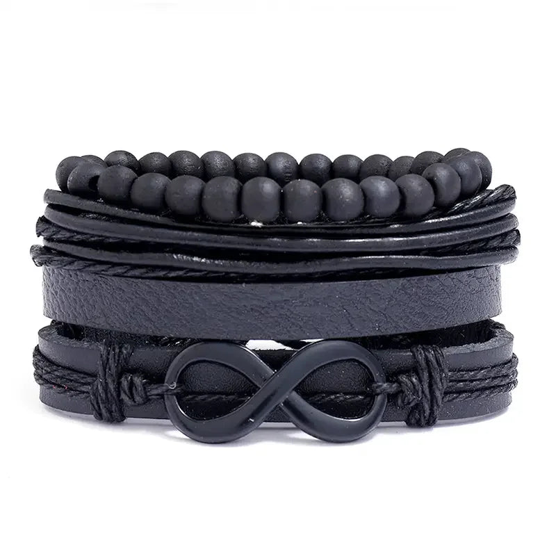 DPANCO New Fashion Handmade Woven Leather Charm Infinity Bracelet Set for Men with Adjustable Length and Cute Design