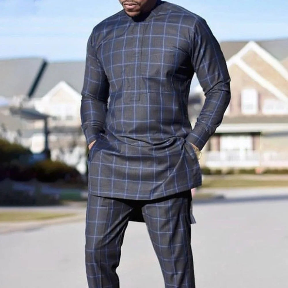 M-4XL Ethnic African Men's Gentleman Set Suit Printed Shirt and Pants 2-piece Set Streetwear