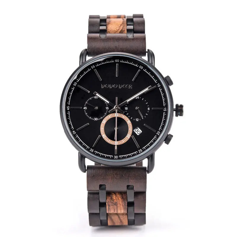 High Quality Custom Logo Wooden Quartz Fashion Luxury Watch for Men Natural Wood Pointer Dial 43mm 3ATM Water Resistant