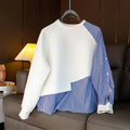 Wholesale 2026 Spring New Fashion Design Sense Niche Stitching Round Neck Sweater Irregular Striped Loose Cotton Hoodies