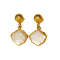 Fashion 18K Gold Plated Shell Shaped Earrings Stainless Steel White Shell Stud Earrings Women Summer Jewelry