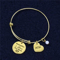 18K Gold & Stainless Steel Expandable Adjustable Wire Fashion Bangle 'Remember I Love You Mom' Charm Mother's Day Gift