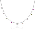 925 Sterling Silver Adjustable Necklace | Multi-Color Round Zirconia Circle Pendants on Cross Chain | Rhodium/18K Gold/Rose Gold
