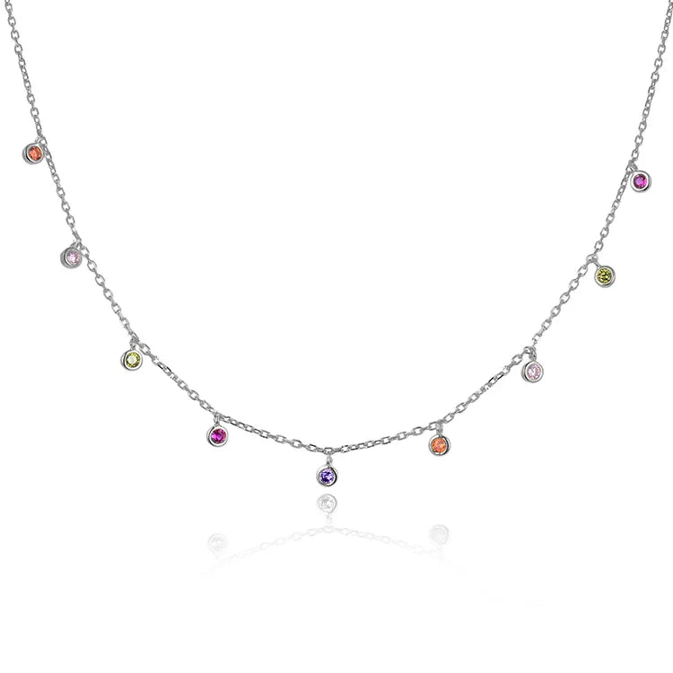 925 Sterling Silver Adjustable Necklace | Multi-Color Round Zirconia Circle Pendants on Cross Chain | Rhodium/18K Gold/Rose Gold