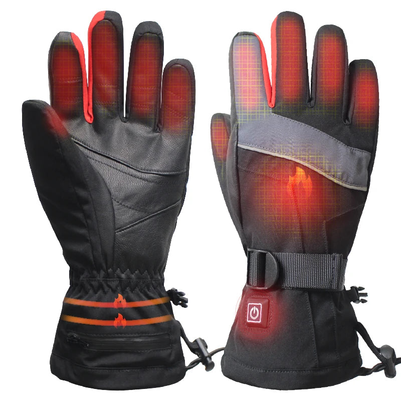 Black Insulating Proof Heated Ski Gloves With Battery Protective Work and Massage Hair Mittens Electric Heated Gloves