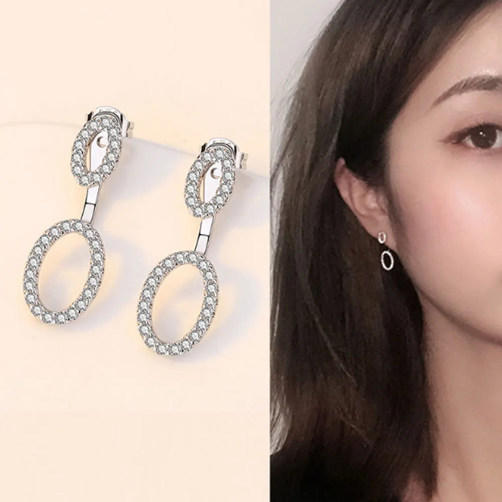 Korean Brass With Silver Plated Geometric Round Dangle Drop Hypoallergenic Earrings Women Popular