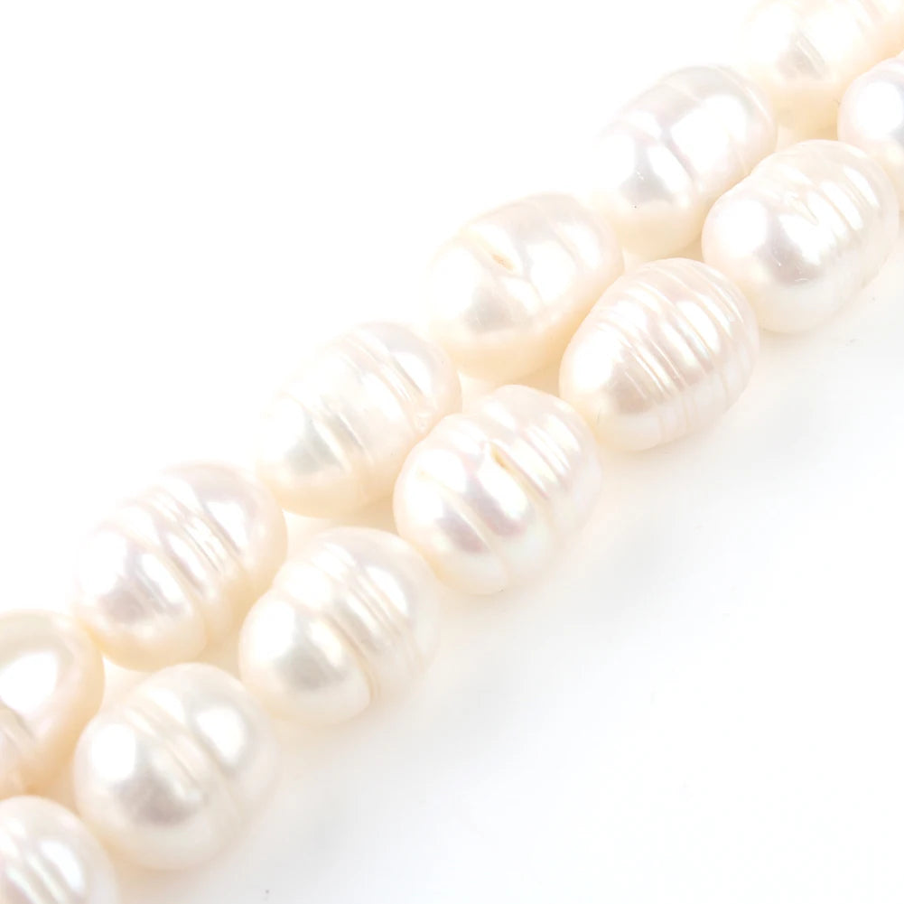 11-12mm Natural White Freshwater Pearl Beads Oval Shape Spacer Beads 15 Inches Strand for Jewelry Making DIY MegaBDM
