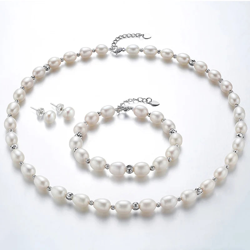 Wholesale Price Natural Freshwater  Beads 4A Rice 18inch+7inch+earrings( 1 Set)  Finished Necklace Fashion