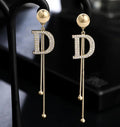 Women's stud drop Earrings with long Tassel Simple Fashion All-match Korean Style Elegant Rhinestone Wedding earring