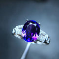 100% Natural Amethyst Gems 925 Sterling Silver Adjustable Ring
