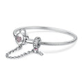 Wholesale Discount S925 Silver Pink CZ Heart Lock Key Charm Adjustable Bail Stackable DIY Bracelet for Women Girls Valentine
