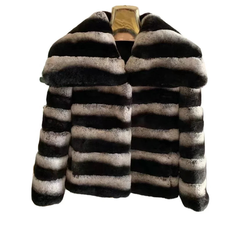 High-Level Rex Chinchilla Fur Coat for Women Waterproof Print Winter Long Overcoat With Color Dye Warm Jacket Style