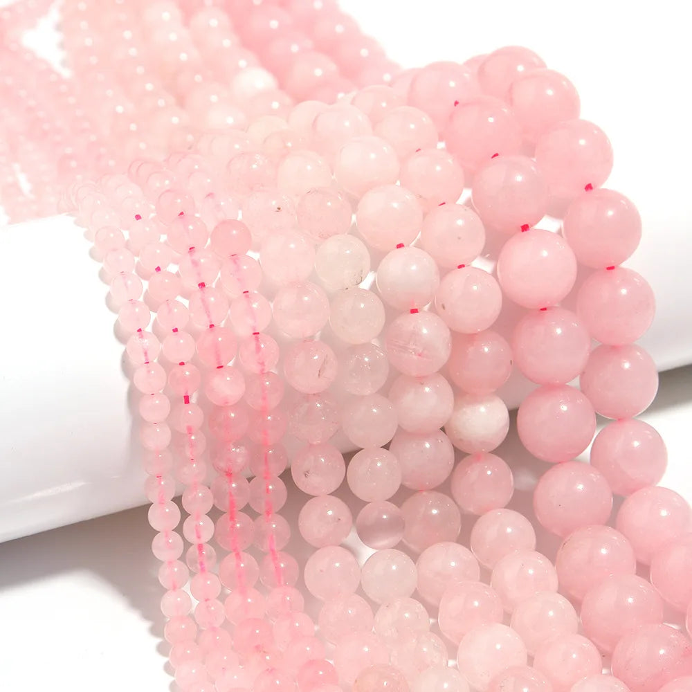 4/6/8/10/12mm Pink Powder Crystal Quartz Gemstones Loose Round Beads Strands for DIY Handmade Necklace Bracelet Making