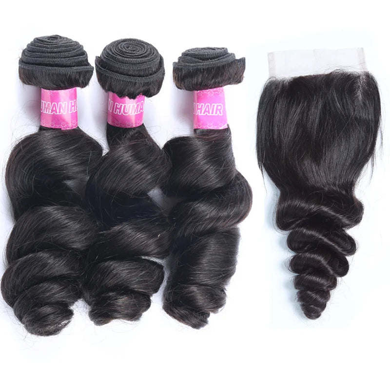 MQHair Products 3pcs/lot Virgin Malaysian Loose Wave 9A Grade Malaysian Hair Loose Wave Bundles With Lace Closure Free Shipping MegaBDM
