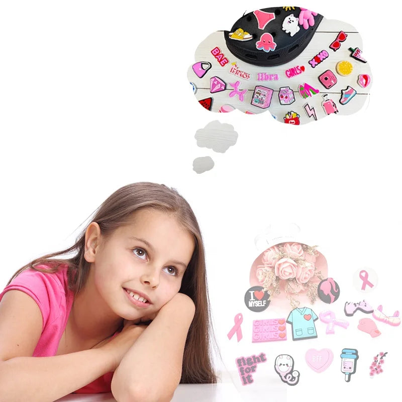 Wholesale Shoe Decoration Charms Trendy pink Girls Shoe Cat pink Preppy Shoe Charms Popular Charm