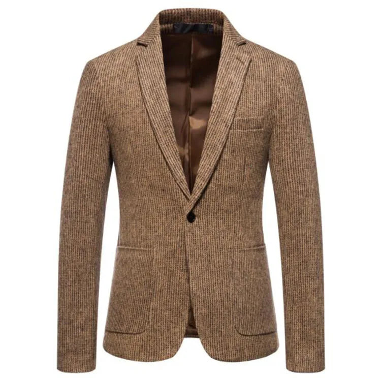 New Mens Casual Dress Suit Jacket Solid Stripe Single Button Blazers Turndown Collar Pocket Suit Coat Wedding Suit for Men