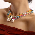 Summer Bohemian Rice Bead Choker Necklace Women Colorful Seed Beads Starfish Shell Pendant Necklace Jewelry