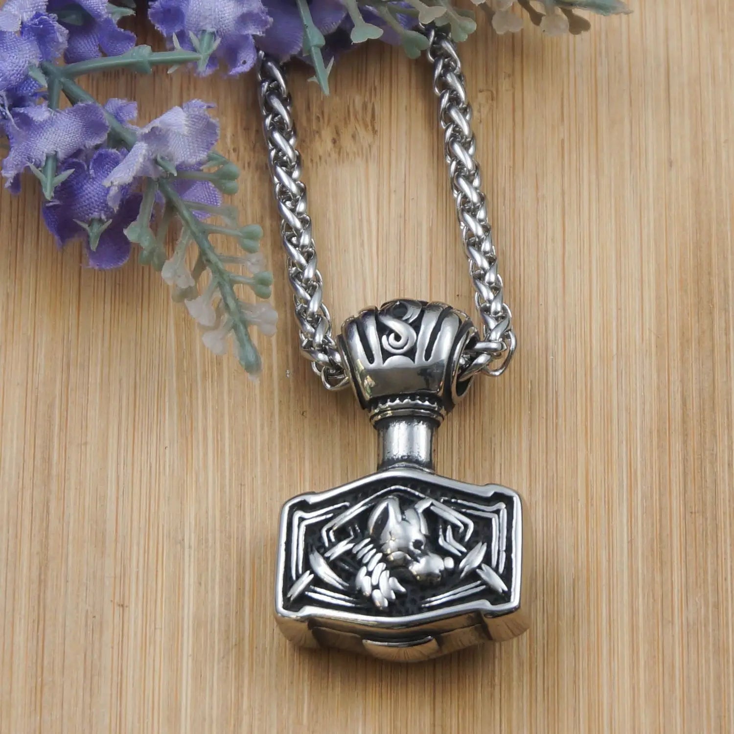 Hip Hop Viking Stainless Steel Thor Hammer Pendant Necklace Men Vintage Necklace