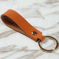 Custom Logo Vintage PU Leather Keychain Minimal Rivet Loop Key Ring