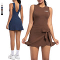 YIYI Wholesale Autumn Womens High Neck Tennis Dress Sleeveless Wrap Skirt Built in Shorts Golf Athletic Dress Workout Rompers