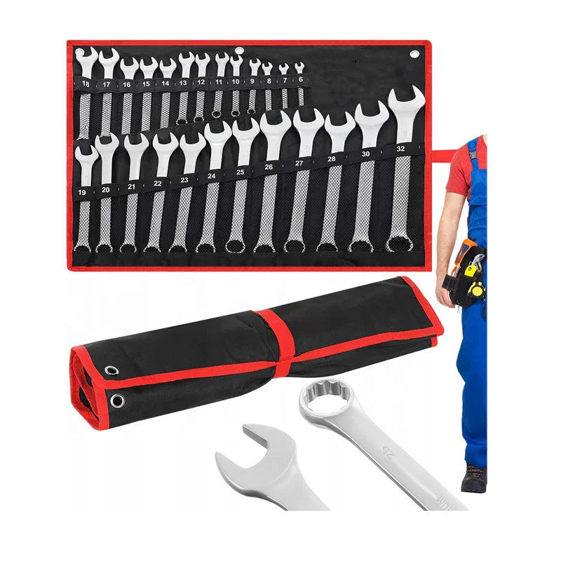 GTYPRO 25PCS Combination Wrench Spanner Set Kit  With Cloth Bag Open End Wrench Ring Ratchet Spanner