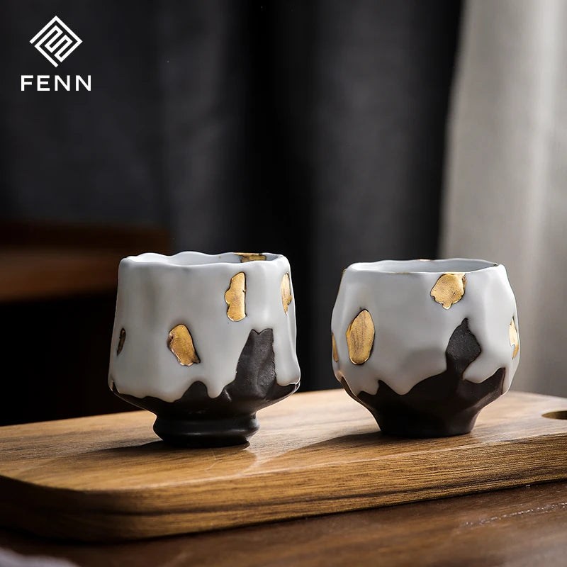FENN New Product Coffee Cups Wholesale Ceramic Tea Cup with Painted Gold Factory Production Ceramic Drinkware Gold Cupping