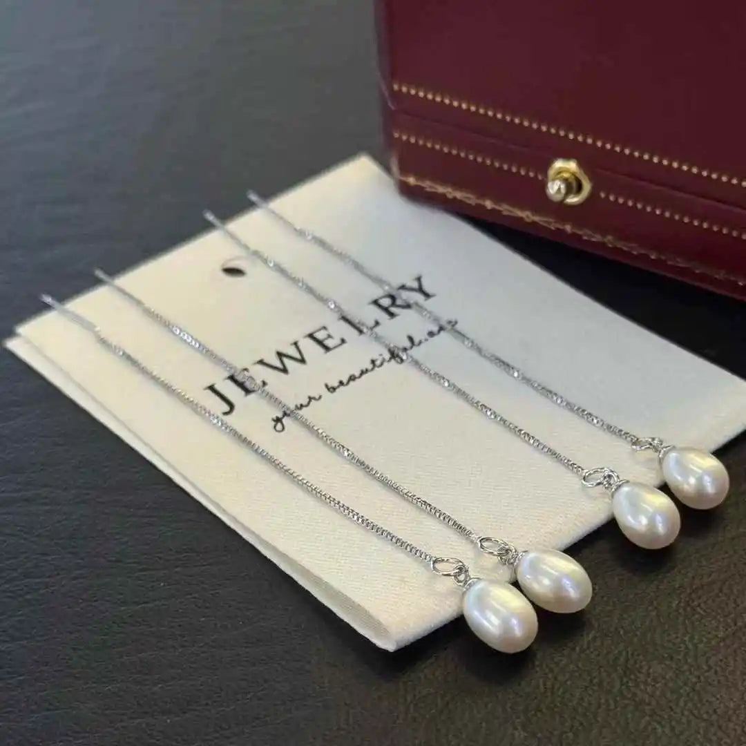 9mm Long S925 Sterling Silver Earrings with 7-8mm Natural Rice Freshwater Pearl Gold Plated for Women's Anniversary Gift Jewelry