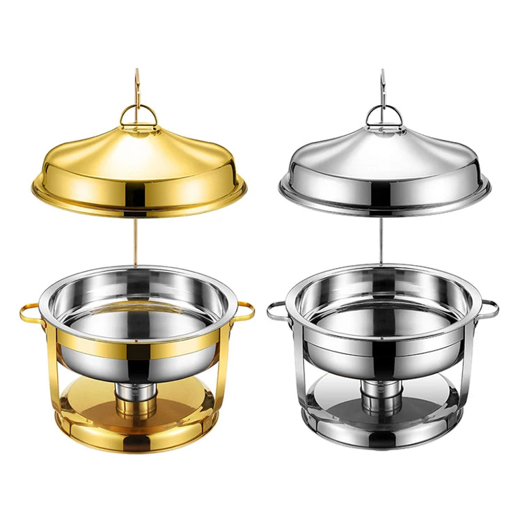 Luxury Gold Chaffing Dishes Buffet Round Silver Gold Stainless Steel 6L 9L Chafing Dish Wire Rack Food Warmer with Hanger