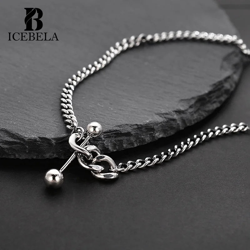 ICEBELA Jewelry 925 Sterling Silver Heavy Industry Fashion Female Jewelry Lock Buckle Round Rod Necklace Choker Necklace