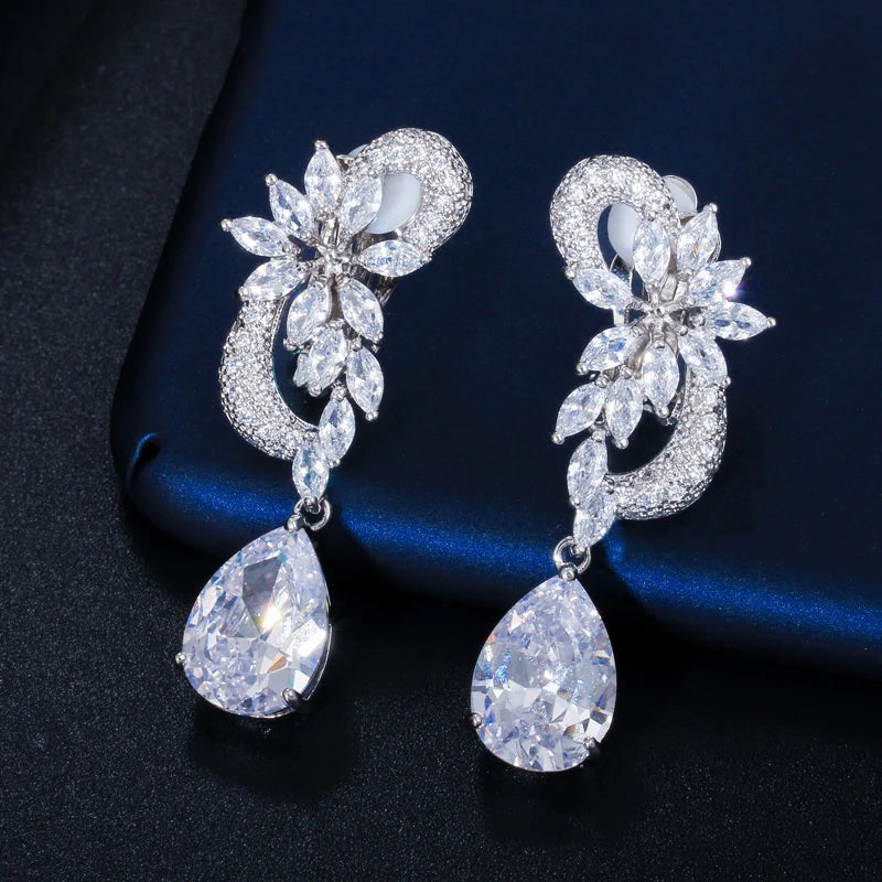 Luxury Quality Shiny Diamond Like Cubic Zirconia Wedding Bridal Jewelry Clip on Earring with No Ear Hole No Piercing for Wedding
