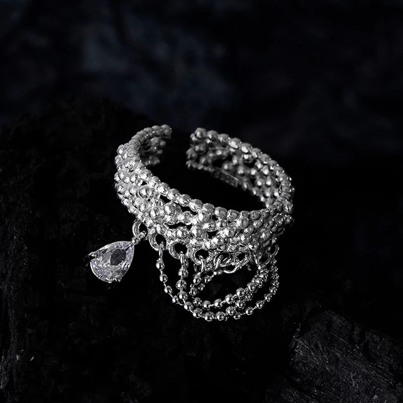 ICEBELA Original Design 925 Sterling Silver  Beanie Chain Ring  Ins Wind Adjustable Diamond Rings for Women