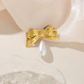 2025 Dazan New HOT Sale INS 18k Gold Plated Stainless Steel Korean Cute Idol Bow Tie Pearl Drop Hair Accessories Lady Jewelry